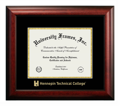 Hennepin Technical College Diploma Frame in Satin Mahogany with Black & Gold Mats for DOCUMENT: 8 1/2"H X 11"W  