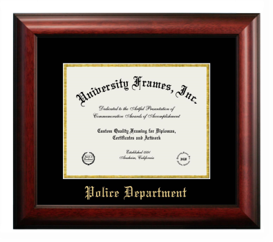 Police Department Diploma Frame in Satin Mahogany with Black & Gold Mats for DOCUMENT: 8 1/2"H X 11"W  