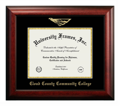 Cloud County Community College Diploma Frame in Satin Mahogany with Black & Gold Mats for DOCUMENT: 8 1/2"H X 11"W  