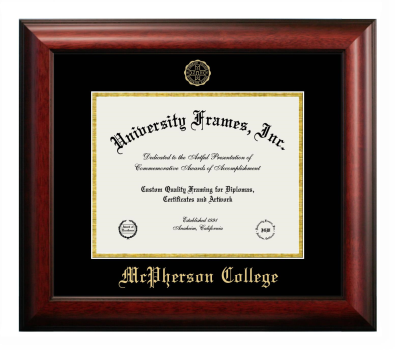 McPherson College Diploma Frame in Satin Mahogany with Black & Gold Mats for DOCUMENT: 8 1/2"H X 11"W  