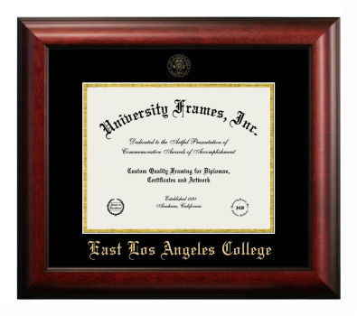 East Los Angeles College Diploma Frame in Satin Mahogany with Black & Gold Mats for document: 8 1/2"h x 11"w  