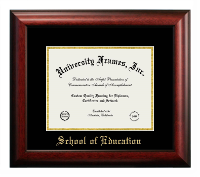 School of Education Diploma Frame in Satin Mahogany with Black & Gold Mats for DOCUMENT: 8 1/2"H X 11"W  