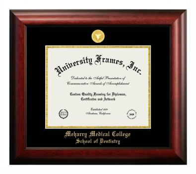 Meharry Medical College School of Dentistry Diploma Frame in Satin Mahogany with Black & Gold Mats for DOCUMENT: 8 1/2"H X 11"W  