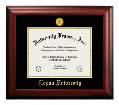 Logan University Diploma Frame in Satin Mahogany with Black & Gold Mats for document: 8 1/2"h x 11"w  