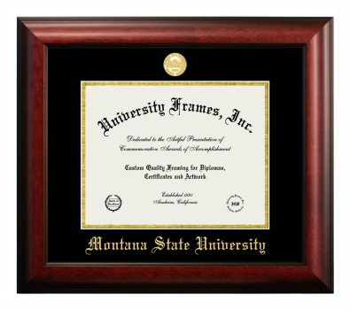 Montana State University Diploma Frame in Satin Mahogany with Black & Gold Mats for document: 8 1/2"h x 11"w  