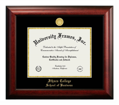 Ithaca College School of Business Diploma Frame in Satin Mahogany with Black & Gold Mats for document: 8 1/2"h x 11"w  