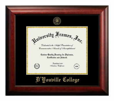 D'Youville College Diploma Frame in Satin Mahogany with Black & Gold Mats for DOCUMENT: 8 1/2"H X 11"W  