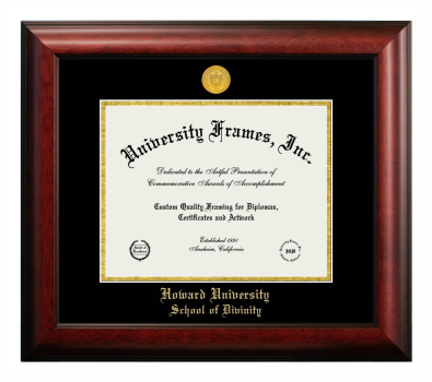 Howard University School of Divinity Diploma Frame in Satin Mahogany with Black & Gold Mats for DOCUMENT: 8 1/2"H X 11"W  