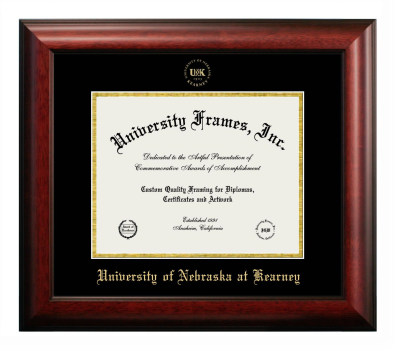 University of Nebraska at Kearney Diploma Frame in Satin Mahogany with Black & Gold Mats for DOCUMENT: 8 1/2"H X 11"W  
