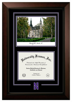 Northwestern University Double Opening with Lithograph and Logo Frame in Legacy Black Cherry with Black & Purple Mats for DOCUMENT: 8 1/2"H X 11"W  