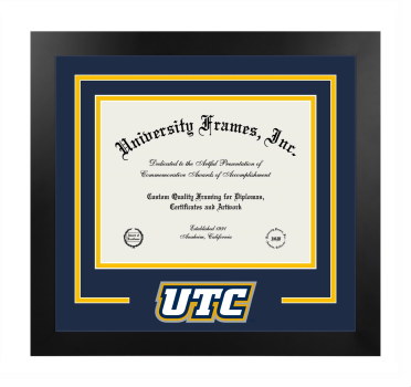 University of Tennessee at Chattanooga Logo Mat Frame in Manhattan Black with Navy Blue & Amber Mats for DOCUMENT: 8 1/2"H X 11"W  