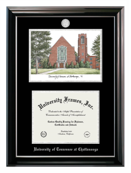 University of Tennessee at Chattanooga Double Opening with Campus Image (Stacked) Frame in Classic Ebony with Silver Trim with Black & Silver Mats for  12"h x 15"w  