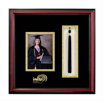 International Association of Emergency Managers 5 x 7 Portrait with Tassel Box Frame in Petite Cherry with Black & Gold Mats