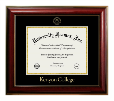 Kenyon College Diploma Frame in Classic Mahogany with Gold Trim with Black & Gold Mats for DOCUMENT: 8 1/2"H X 11"W  