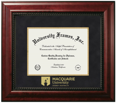 MACQUARIE University Diploma Frame in Executive with Gold Fillet with Black Suede Mat for document: 8 1/2"h x 11"w  