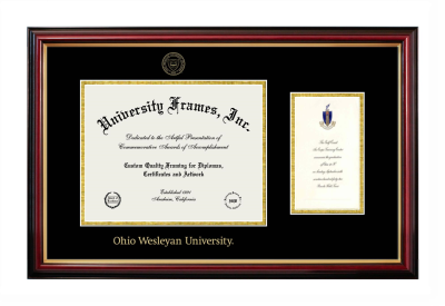 Ohio Wesleyan University Diploma with Announcement Frame in Petite Mahogany with Gold Trim with Black & Gold Mats for document: 8 1/2"h x 11"w  , diploma: 7"h x 4"w  