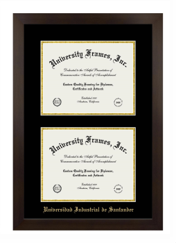 Universidad Industrial de Santander Double Degree (Stacked) Frame in Manhattan Espresso with Black & Gold Mats for document: 8 1/2"h x 11"w  , document: 8 1/2"h x 11"w  