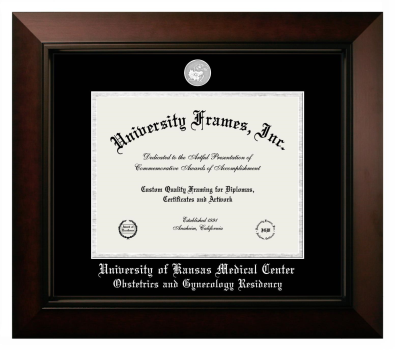University of Kansas Medical Center Obstetrics and Gynecology Residency Diploma Frame in Legacy Black Cherry with Black & Silver Mats for document: 8 1/2"h x 11"w  