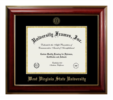 West Virginia State University Diploma Frame in Classic Mahogany with Gold Trim with Black & Gold Mats for document: 8 1/2"h x 11"w  