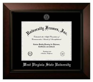 West Virginia State University Diploma Frame in Legacy Black Cherry with Black & Silver Mats for document: 8 1/2"h x 11"w  
