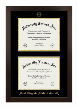 West Virginia State University Double Degree (Stacked) Frame in Manhattan Espresso with Black & Gold Mats for document: 8 1/2"h x 11"w  , document: 8 1/2"h x 11"w  