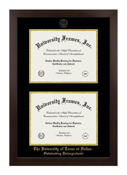 The University of Texas at Dallas Outstanding Undergraduate Double Degree (Stacked) Frame in Manhattan Espresso with Black & Gold Mats for document: 8 1/2"h x 11"w  , document: 8 1/2"h x 11"w  