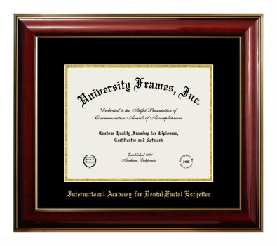 International Academy for Dental-Facial Esthetics Diploma Frame in Classic Mahogany with Gold Trim with Black & Gold Mats for document: 8 1/2"h x 11"w  