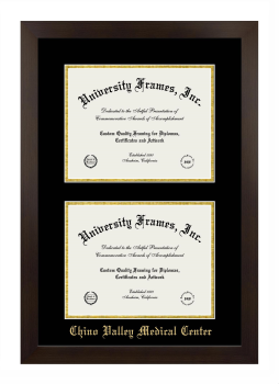 Chino Valley Medical Center Double Degree (Stacked) Frame in Manhattan Espresso with Black & Gold Mats for document: 8 1/2"h x 11"w  , document: 8 1/2"h x 11"w  