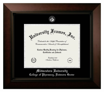 Midwestern University College of Pharmacy (Downers Grove IL) Diploma Frame in Legacy Black Cherry with Black & Silver Mats for document: 8 1/2"h x 11"w  