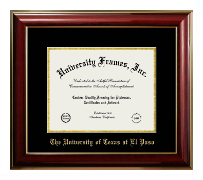 University of Texas at El Paso Diploma Frame in Classic Mahogany with Gold Trim with Black & Gold Mats for document: 8 1/2"h x 11"w  