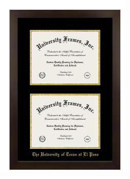 University of Texas at El Paso Double Degree (Stacked) Frame in Manhattan Espresso with Black & Gold Mats for document: 8 1/2"h x 11"w  , document: 8 1/2"h x 11"w  