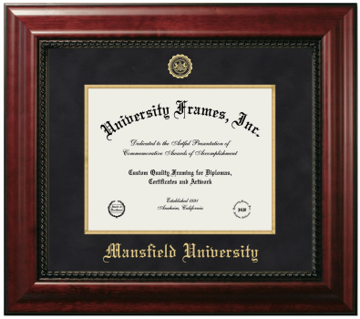 Mansfield University Diploma Frame in Executive with Gold Fillet with Black Suede Mat for DOCUMENT: 8 1/2"H X 11"W  
