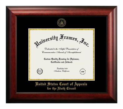 United States Court of Appeals for the Ninth Circuit Diploma Frame in Satin Mahogany with Black & Gold Mats for document: 8 1/2"h x 11"w  