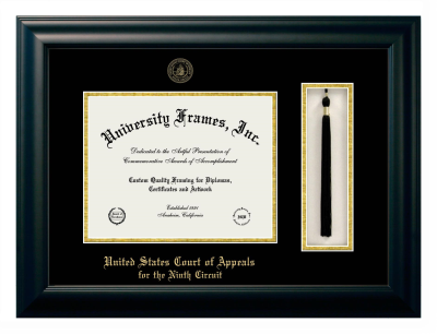 United States Court of Appeals for the Ninth Circuit Diploma with Tassel Box Frame in Satin Black with Black & Gold Mats for document: 8 1/2"h x 11"w  