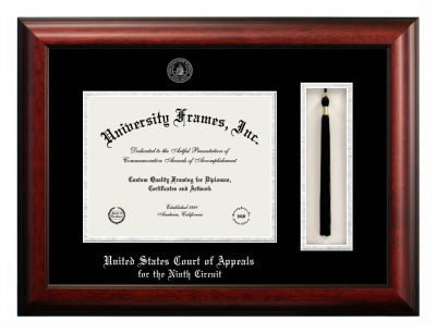 United States Court of Appeals for the Ninth Circuit Diploma with Tassel Box Frame in Satin Mahogany with Black & Silver Mats for document: 8 1/2"h x 11"w  