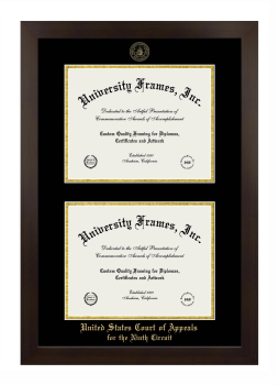 United States Court of Appeals for the Ninth Circuit Double Degree (Stacked) Frame in Manhattan Espresso with Black & Gold Mats for document: 8 1/2"h x 11"w  , document: 8 1/2"h x 11"w  