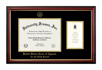 United States Court of Appeals for the Ninth Circuit Diploma with Announcement Frame in Petite Mahogany with Gold Trim with Black & Gold Mats for document: 8 1/2"h x 11"w  , diploma: 7"h x 4"w  