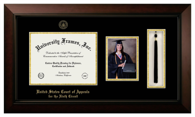 United States Court of Appeals for the Ninth Circuit Diploma with 5 x 7 Portrait & Tassel Box Frame in Legacy Black Cherry with Black & Gold Mats for document: 8 1/2"h x 11"w  