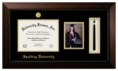 Diploma with 5 x 7 Portrait & Tassel Box Frame in Legacy Black Cherry with Black & Gold Mats for DOCUMENT: 8 1/2"H X 11"W  