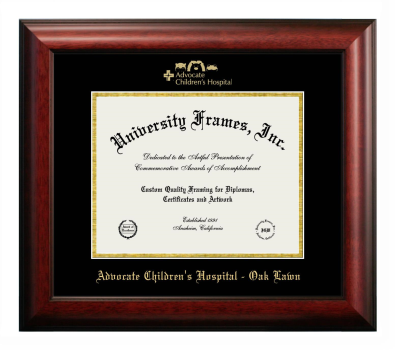 Advocate Children's Hospital - Oak Lawn Diploma Frame in Satin Mahogany with Black & Gold Mats for document: 8 1/2"h x 11"w  