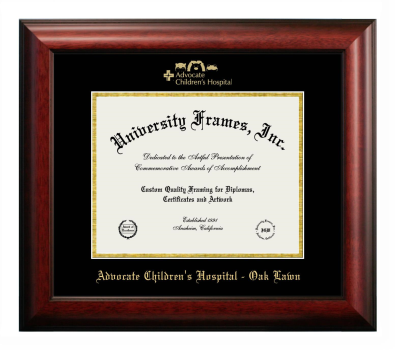 Advocate Children's Hospital - Oak Lawn Diploma Frame in Satin Mahogany with Black & Gold Mats for DOCUMENT: 8 1/2"H X 11"W  