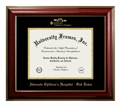 Advocate Children's Hospital - Oak Lawn Diploma Frame in Classic Mahogany with Gold Trim with Black & Gold Mats for document: 8 1/2"h x 11"w  