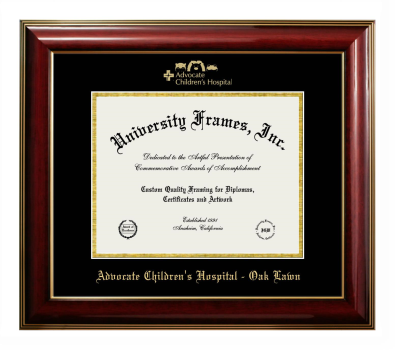 Advocate Children's Hospital - Oak Lawn Diploma Frame in Classic Mahogany with Gold Trim with Black & Gold Mats for DOCUMENT: 8 1/2"H X 11"W  