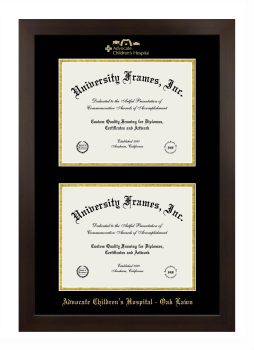Advocate Children's Hospital - Oak Lawn Double Degree (Stacked) Frame in Manhattan Espresso with Black & Gold Mats for document: 8 1/2"h x 11"w  , document: 8 1/2"h x 11"w  