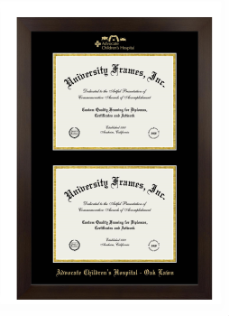 Advocate Children's Hospital - Oak Lawn Double Degree (Stacked) Frame in Manhattan Espresso with Black & Gold Mats for DOCUMENT: 8 1/2"H X 11"W  , DOCUMENT: 8 1/2"H X 11"W  