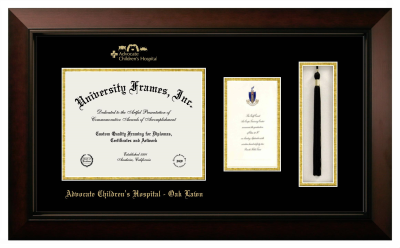 Advocate Children's Hospital - Oak Lawn Diploma with Announcement & Tassel Box Frame in Legacy Black Cherry with Black & Gold Mats for document: 8 1/2"h x 11"w  , diploma: 7"h x 4"w  