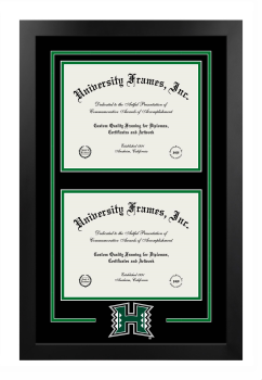 Logo Mat - Double Degree Frame in Manhattan Black with Black & Kelly Green Mats for DOCUMENT: 8 1/2"H X 11"W  , DOCUMENT: 8 1/2"H X 11"W  