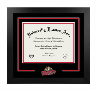 Caldwell University Logo Mat Frame in Manhattan Black with Black & Red Mats for DOCUMENT: 8 1/2"H X 11"W  