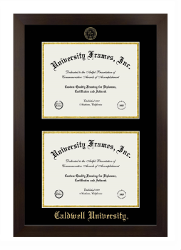 Caldwell University Double Degree (Stacked) Frame in Manhattan Espresso with Black & Gold Mats for document: 8 1/2"h x 11"w  , document: 8 1/2"h x 11"w  