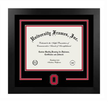 Ohio State University Cardiovascular Medicine Logo Mat Frame in Manhattan Black with Black & Red Mats for DOCUMENT: 8 1/2"H X 11"W  